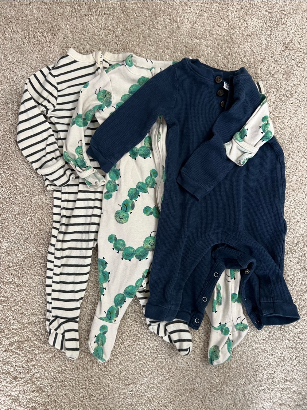 Bundle of 6mo Old Navy Baby Onesies - Navy, Caterpillar, & Striped